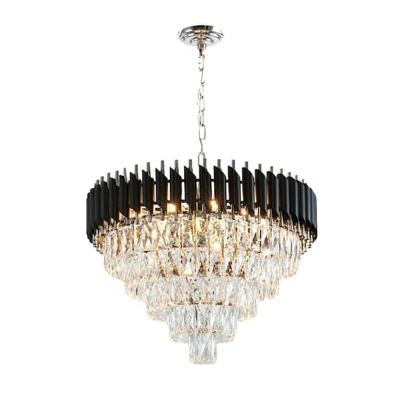 LNC Modern Chandelier 1-Light Glam Drum Plating Brass and Matte Black  Integrated LED Foyer Chandelier with Crystal Accents LERF77N965A68C - The  Home Depot