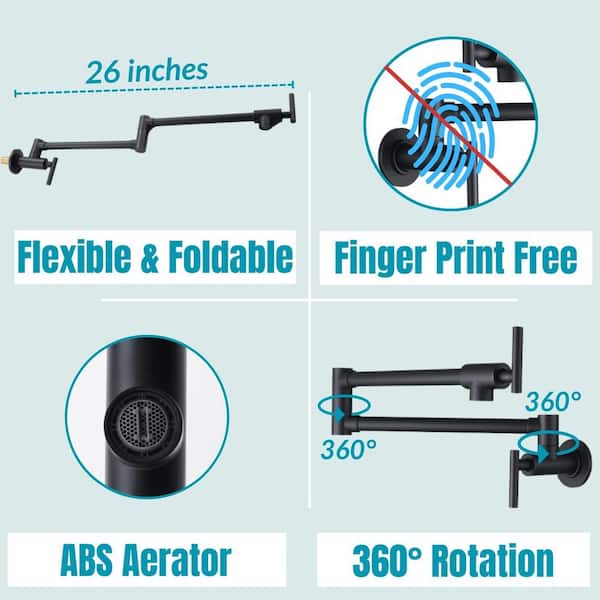 Wall Mounted Pot Filler with Lever Handle in Matte Black