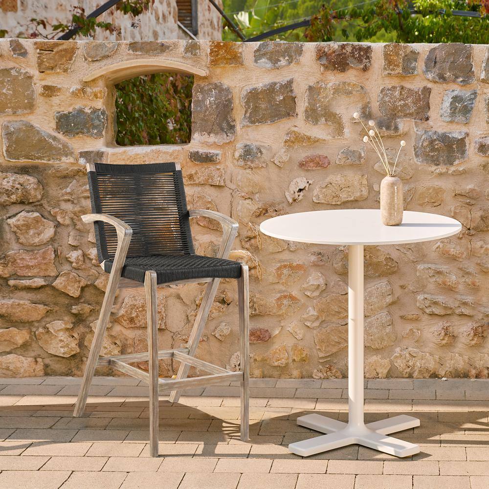Charcoal Rope and Eucalyptus Wood Outdoor Bar Stool