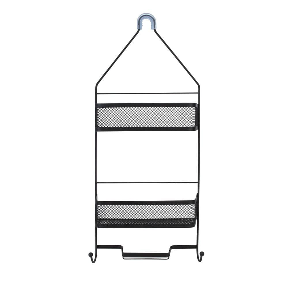 Matte Black Mesh Two-Shelf Shower Caddy with Suction Mount