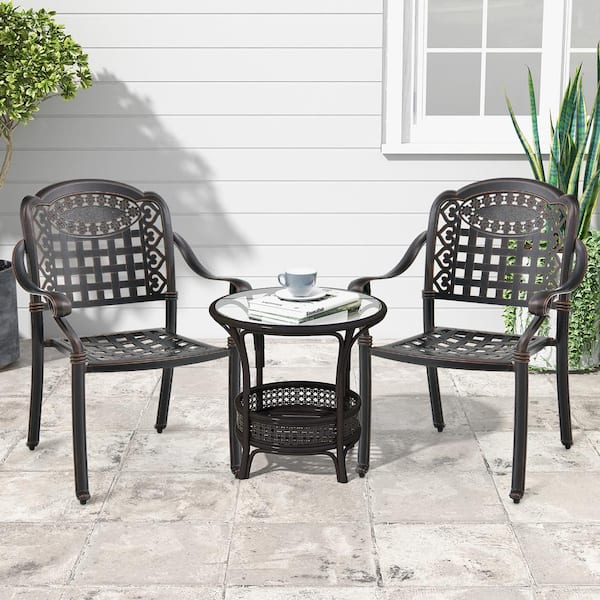 Metal 4-Pieces Cast Aluminum Patio Chair Bistro Bronze Dining Chair Outdoor Cast Aluminum Chair