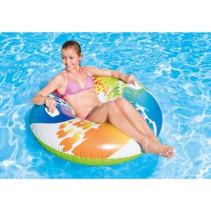 47 in. Color Whirl Inflatable Tube Swimming Pool Raft with Handles
