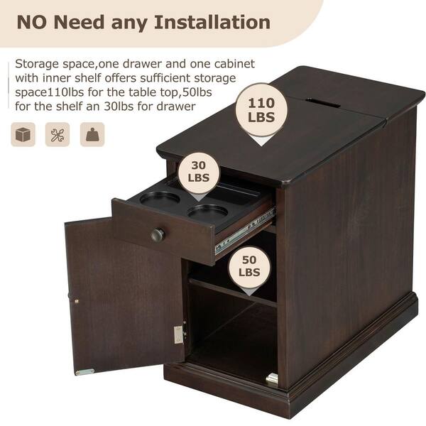 14 in. Antique Espresso Rectangle Solid Wood End Table Side Table