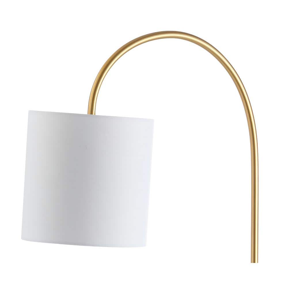 White Marble and Brass Arc Table Lamp with Cotton Shade