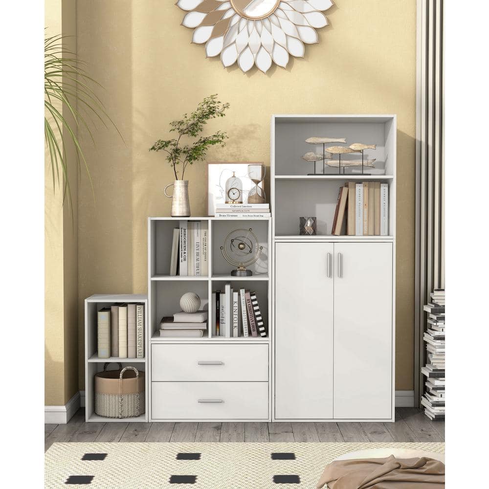 White 2-Shelf Stackable Cube Bookcase with Closed Back