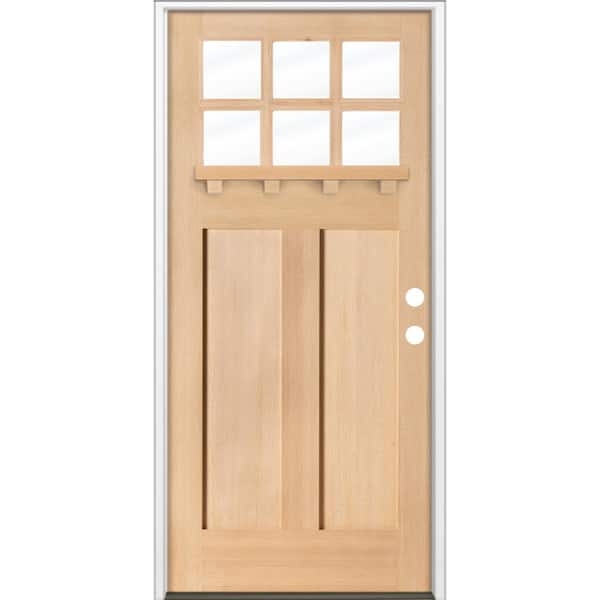 36 in. x 80 in. 6-Lite Craftsman Left Hand Unfinished Hemlock Prehung Front Door