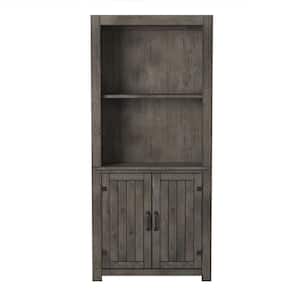 Storehouse 71.5 in. Smoked Grey Wood 3-Shelf Standard Bookcase with Cabinets
