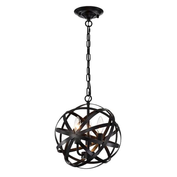 Warehouse of Tiffany Havin 24 in. 3-Light Indoor Matte Black Chandelier with Light Kit