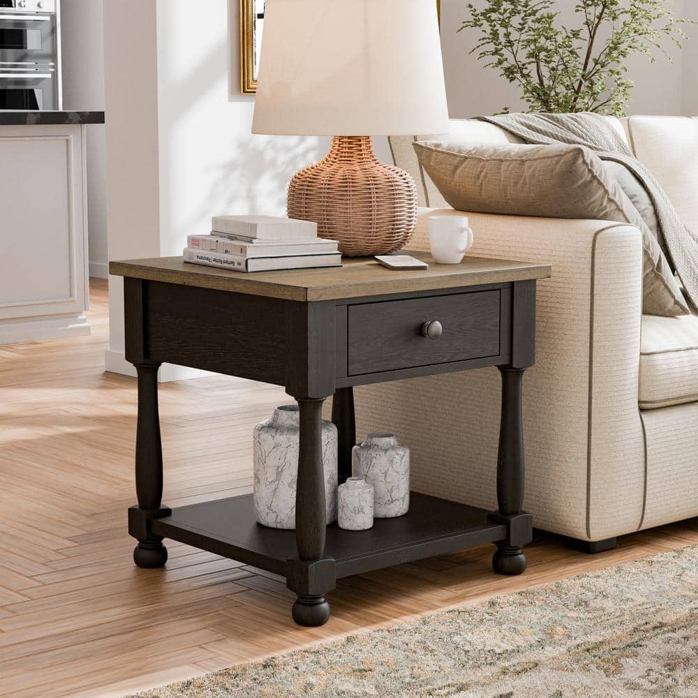 Furniture of America Windcrest 24 in. Weathered Black and Brown Square ...