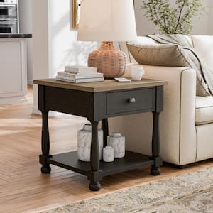 Windcrest 24 in. Weathered Black and Brown Square Wood End Table with Farmhouse Legs