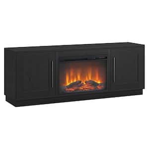 Tillman 68 in. Black Grain TV Stand Fits TV's up to 75 in. with Log Fireplace Insert