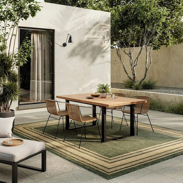 Horizon Green 6 ft. x 9 ft. Indoor/Outdoor Bordered Contemporary Area Rug
