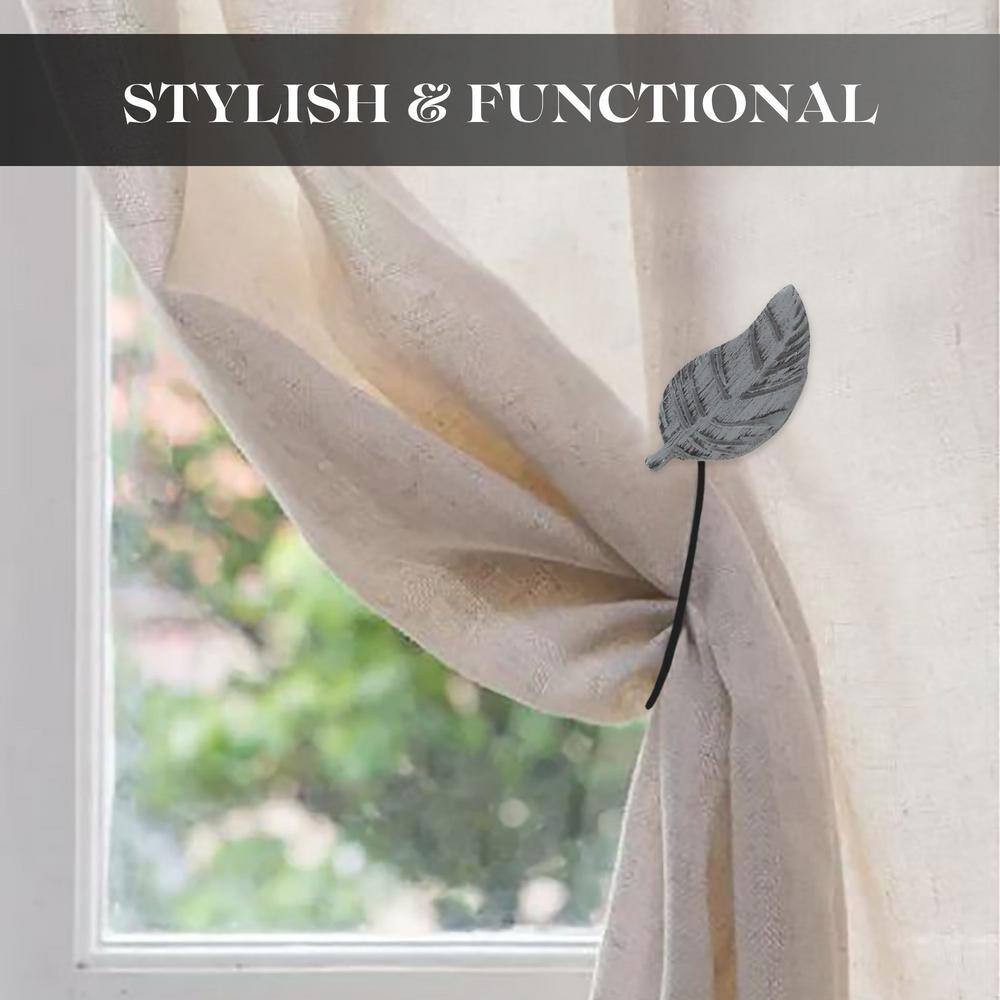 Gray and Black Magnetic Wooden Leaf Curtain Tiebacks Set