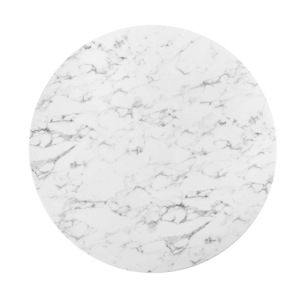 54" White Marble and Wood Round Dining Table