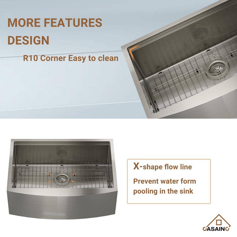 33" Brushed Nickel Stainless Steel Apron Kitchen Sink with Faucet