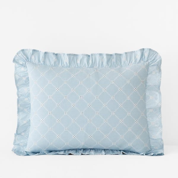 The Company Store Company Cotton Eyelet Ruffle Yarn-Dyed Blue King Cotton Percale Sham