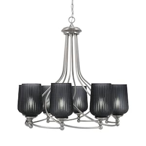 Royale 8-Light Brushed Nickel Chandelier, Round Chandelier with 5 in. Smoke Textured Glass Shades, No bulbs included