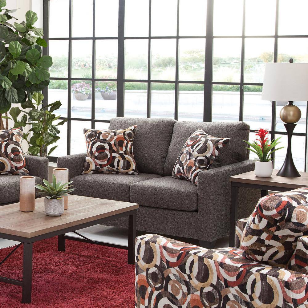 Charcoal Gray Track Arm Loveseat with Accent Pillows