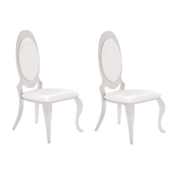 White and Chrome Anchorage Side Chairs Creamy (Set of 2)