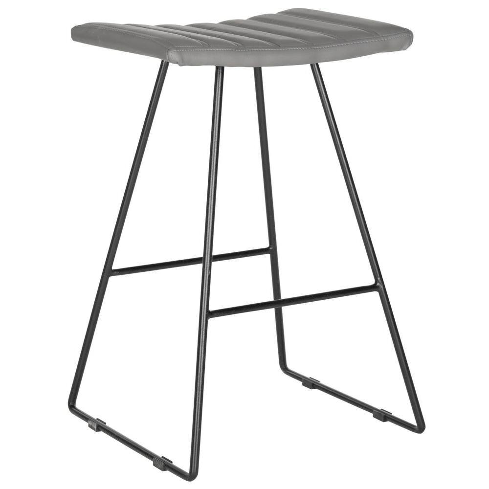 Gray PU Leather and Iron Backless Counter Stools, Set of 2