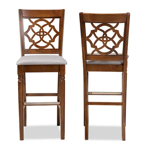 Baxton Studio 28.3 in. Alexandra Grey and Walnut Bar Stool (Set of 2)