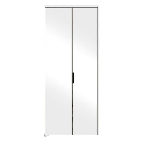 TENONER 36 in. x 80 in. Mirrored Glass, White, Hollow Core, MDF, Aluminum Frame, Full Lite Bi-Fold Doors with Hardware Kits