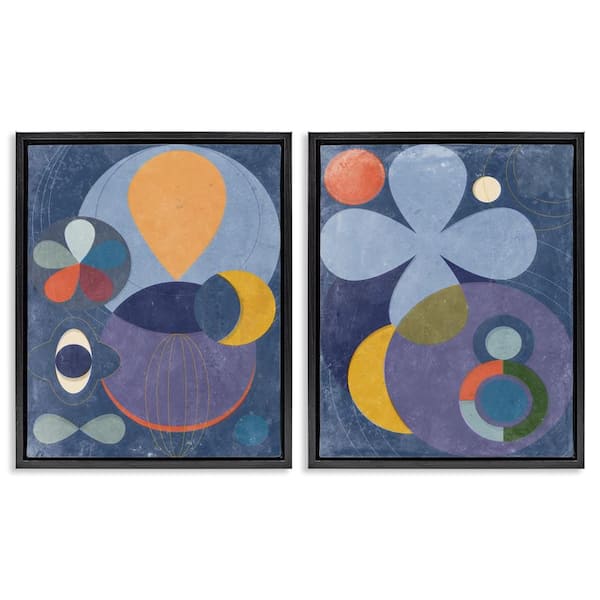 Stupell Industries Retro Mixed Shapes by Victoria Barnes 2 Pieces Black Floater Frame Abstract Graphic Art Print 31 in. x 25 in.