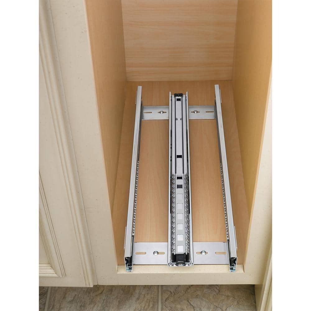 Natural Maple Pull-Out Kitchen Cabinet Organizer with Chrome Rails