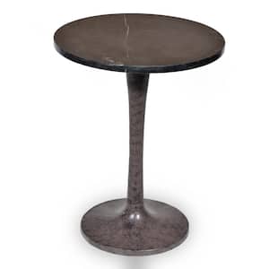 19 in. Piuma Round Black Industrial Marble Top Accent Table