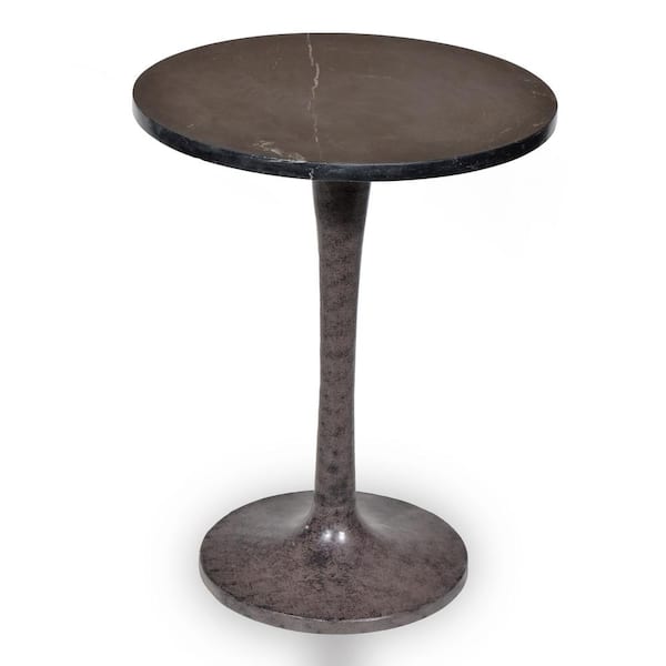 Carolina Forge 19 in. Piuma Round Black Industrial Marble Top Accent Table