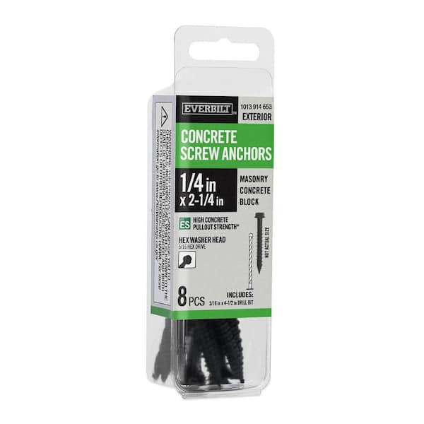 1/4 in. x 2-1/4 in. Hex-Head Concrete Anchors Black (8-Pack)