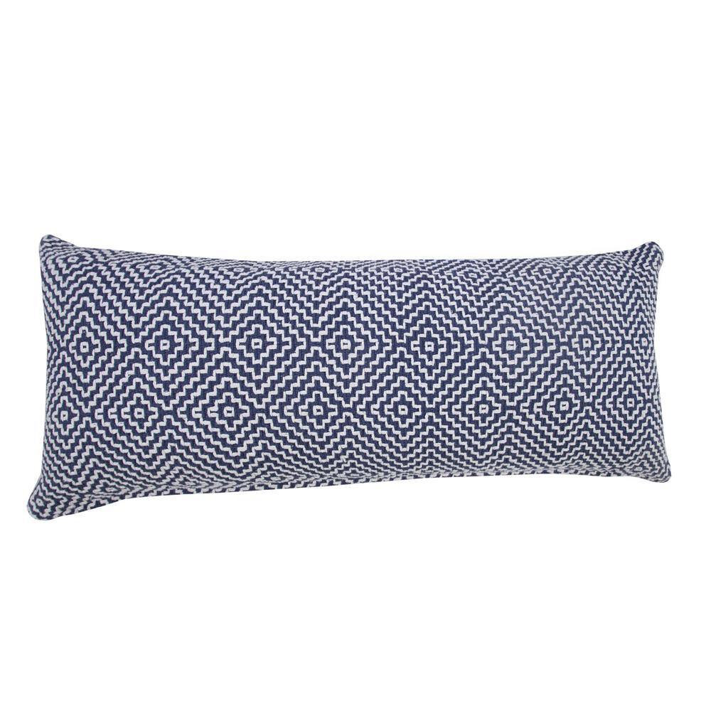 Delight Blue and White Diamond Woven Geometric Cotton Lumbar Pillow