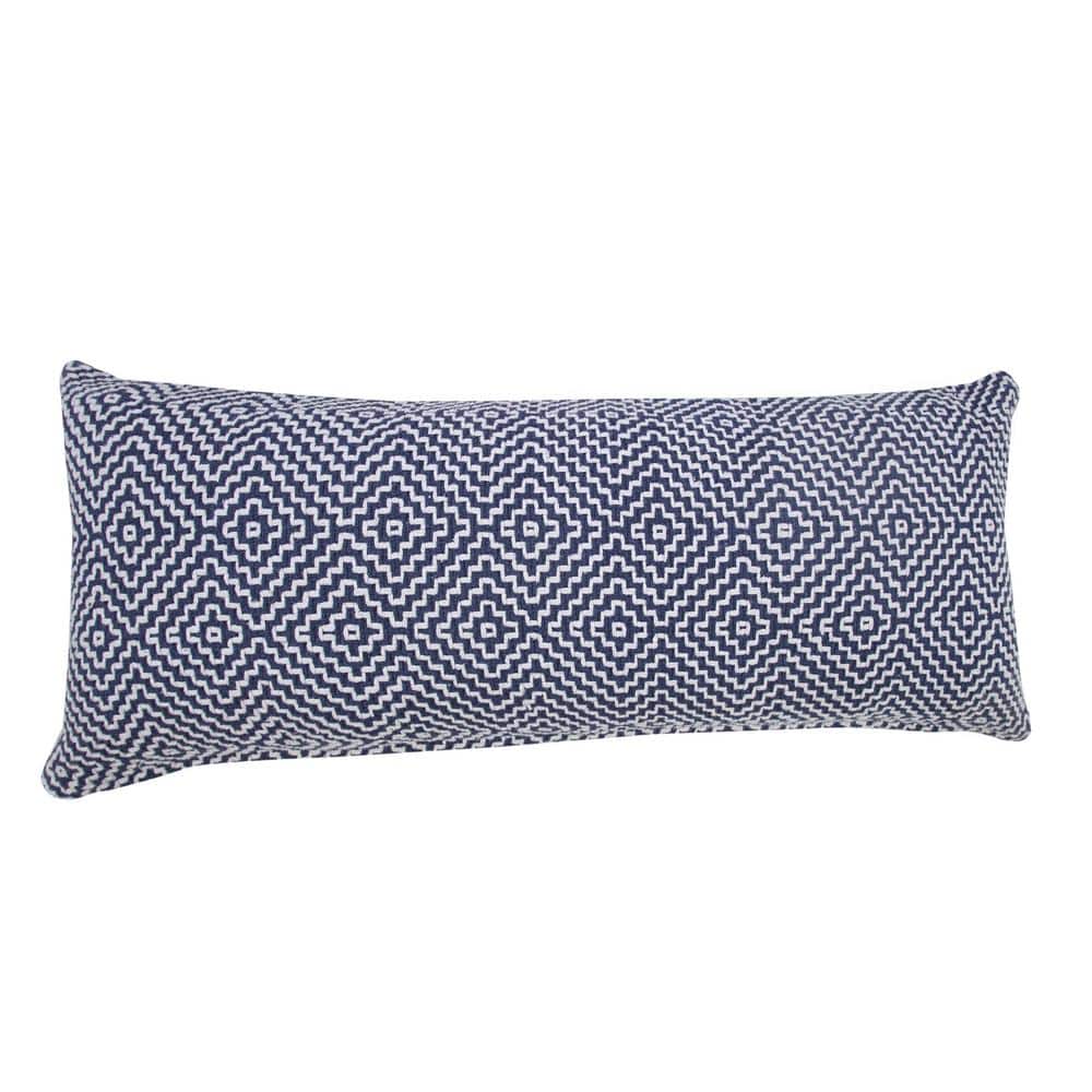 Delight Blue and White Diamond Woven Geometric Cotton Lumbar Pillow