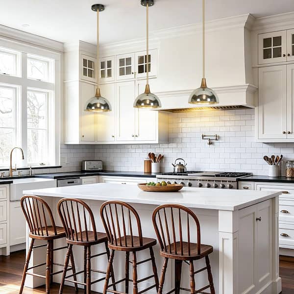 Zevni 9.8 in. 1-Light Vintage Black and Gold Island Pendant Light