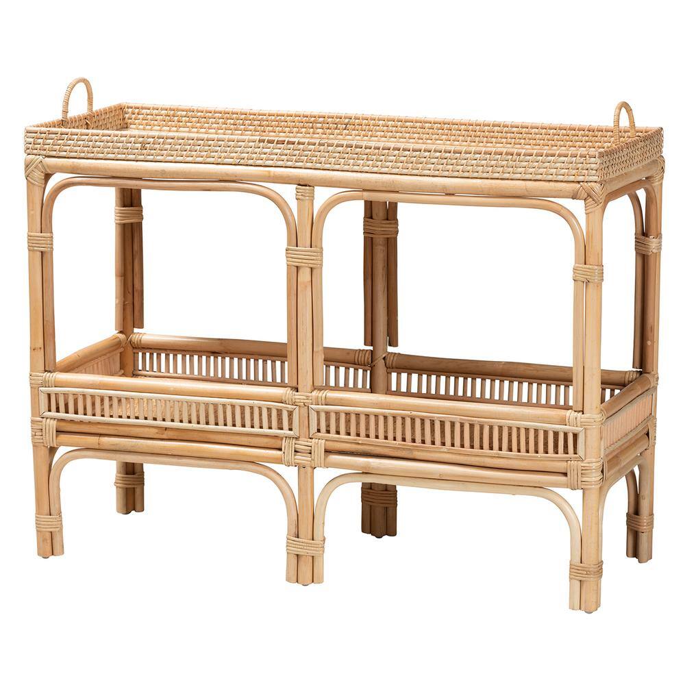 Lombok Natural Brown Rattan Bohemian Hallway Console Table with Storage