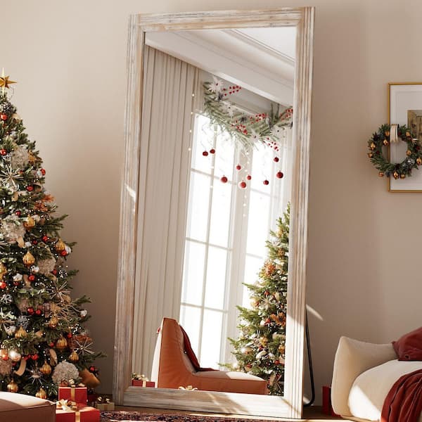 XRAMFY 71 in. H x 30 in. W Rectangular Classic White Wood Framed Oversized Full Length Mirror Floor Mirror