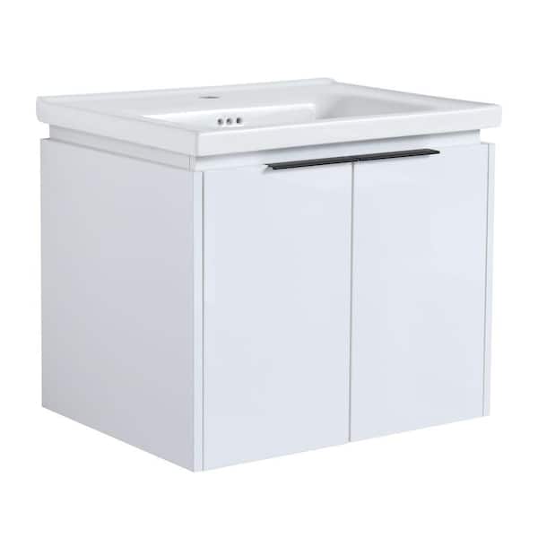 Modland Yunus 23 in. W x 18 in. D x 20 in. H Single Sink Floating Bath Vanity in White with White Ceramic Top