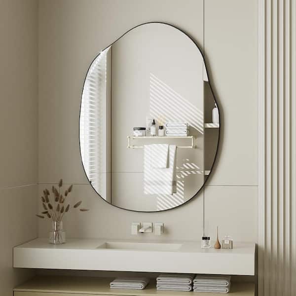 GLSLAND 23.6 in. W x 31.5 in. H Irregular Frameless Wall Mirror Bathroom Vanity Mirror