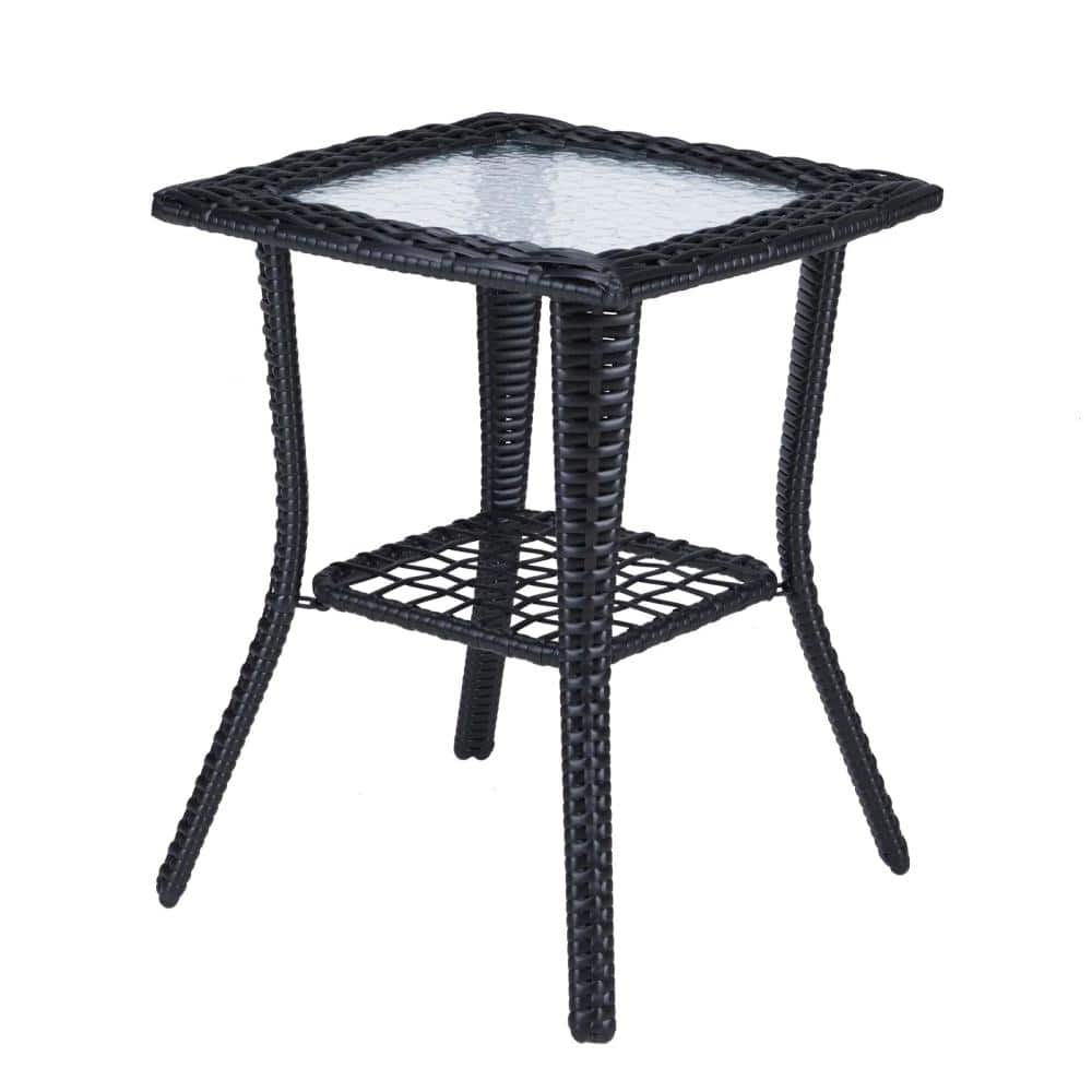 Outdoor 2-tier wicker side table, tempered glass top, steel frame, all-weather rattan, for patio/garden/balcony. price history on PriceWatchPro
