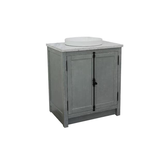 Bellaterra Home Plantation31 in. W x 22 in. D Bath Vanity in Gray with Marble Vanity Top in White with White Round Basin