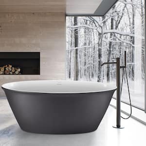 59 in. Acrylic Flatbottom Double Slipper Oval Bathtub Freestanding Soaking Tub in Gray with Polished Chrome Drain
