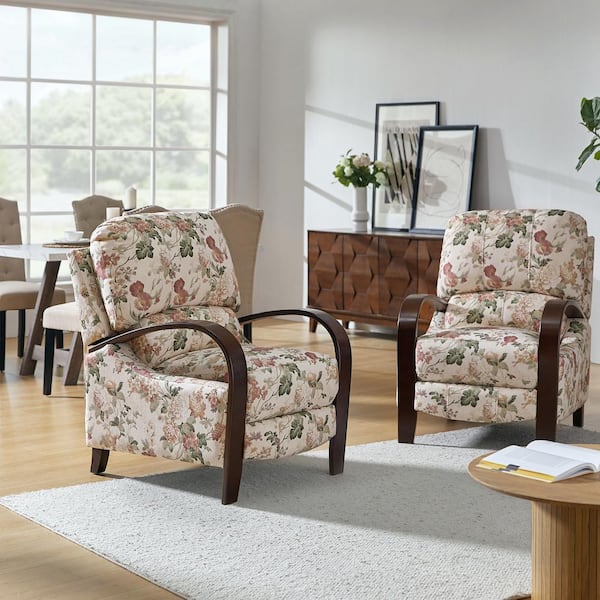 JAYDEN CREATION Carina Traditional Floral Fabric Manual Cigar Recliner with Plush Cushioned Back Set of 2-Red