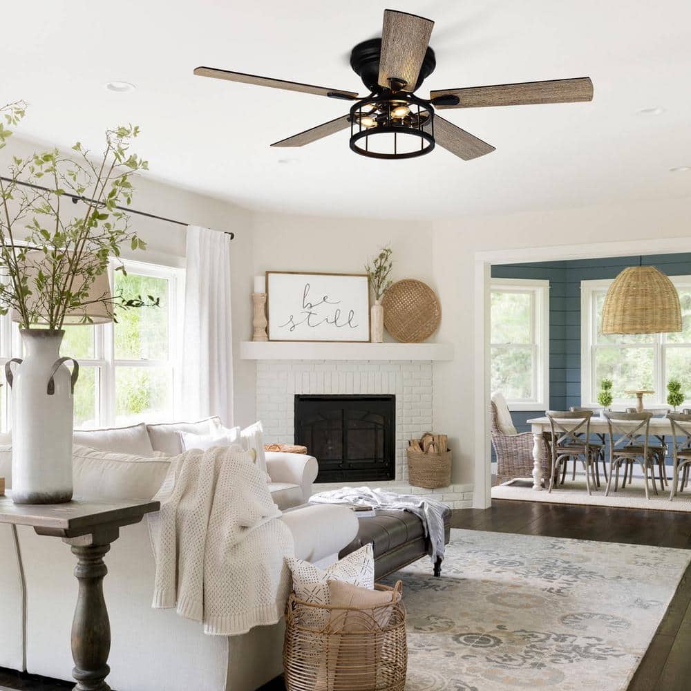 52" Black Industrial Ceiling Fan with Crystal Light Kit and Remote