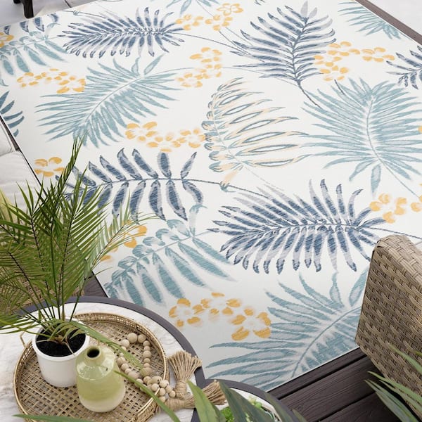 Flora Navy 8 ft. x 10 ft. Floral Indoor/Outdoor Area Rug