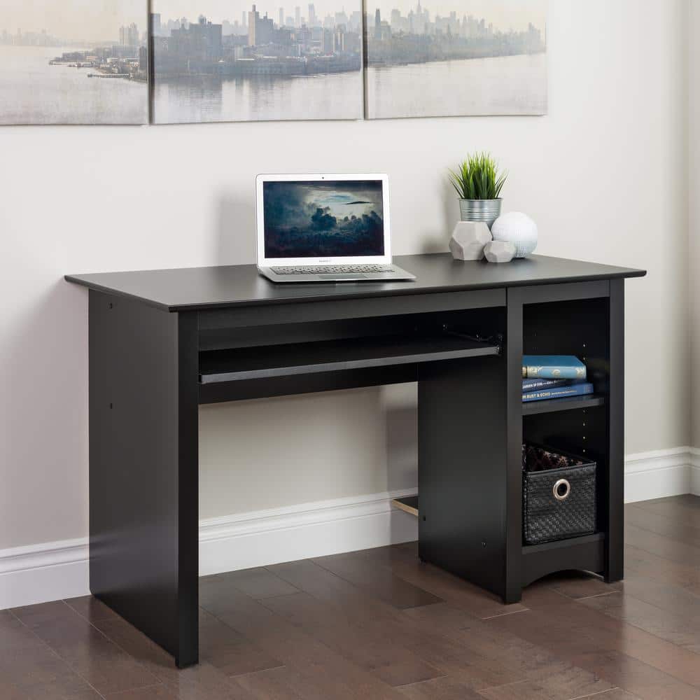 Sleek Black Wall-Mounted Computer Desk with Drawer and Keyboard Tray