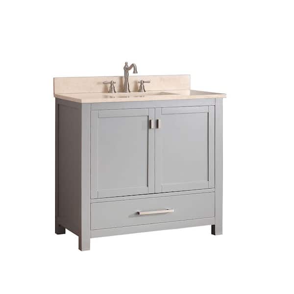 Avanity Modero 37 in. W x 22 in. D x 35 in. H Vanity in Chilled Gray with Marble Vanity Top in Galala Beige and White Basin