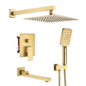 3-Spray Pattern 12 in Wall Mount Shower Head, Tub Spout and Functional Handheld, Brushed Gold (Valve Included)