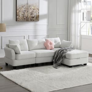 92 in. Pillow Top Arm 2-piece L Shaped Velvet Modern Sectional Sofa in. Beige with Storage