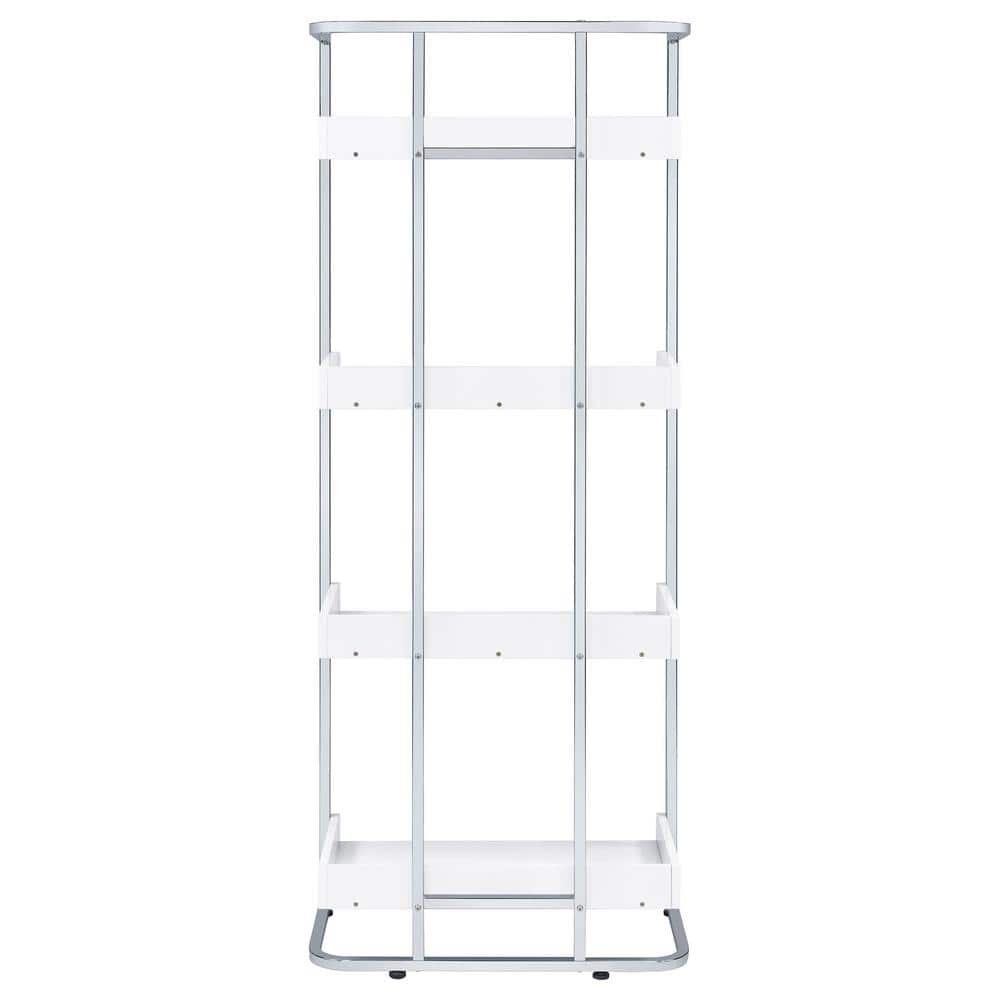 Ember White High Gloss and Chrome 4-Shelf Bookcase