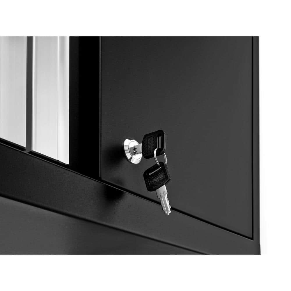 Black Lockable Garage Cabinet Set with Bamboo Worktop